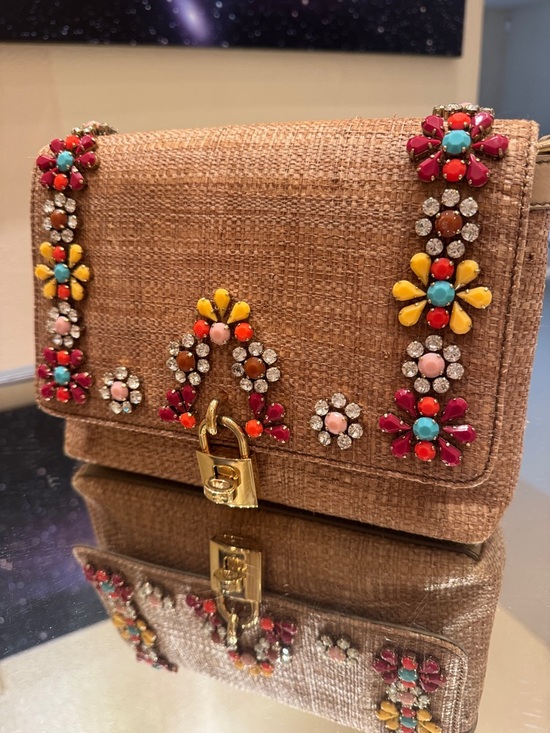 Dolce & Gabbana Handbags - Dolce & Gabbana Raffia Crystal Embellished Shoulder Bag